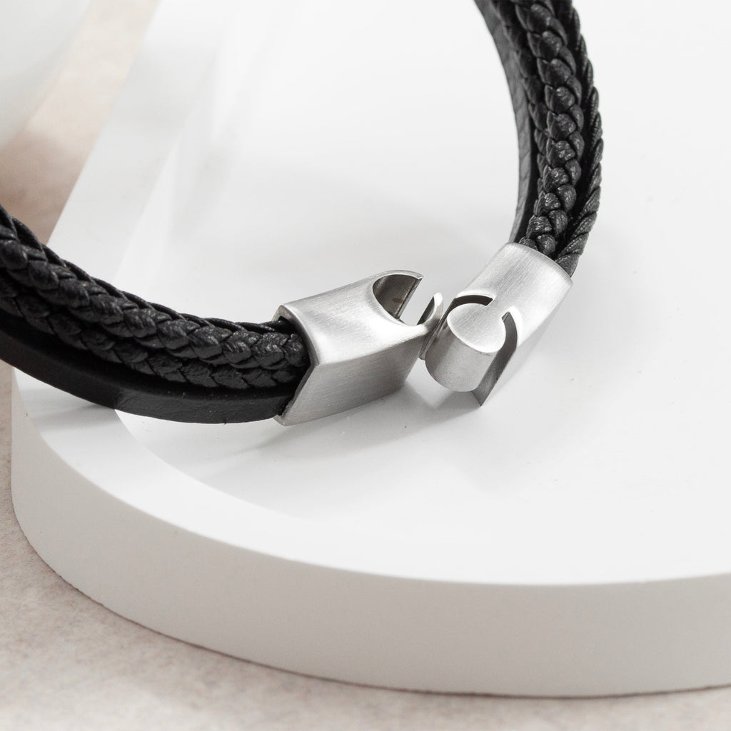 Personalised Men's Stacked Leather Skull Bracelet