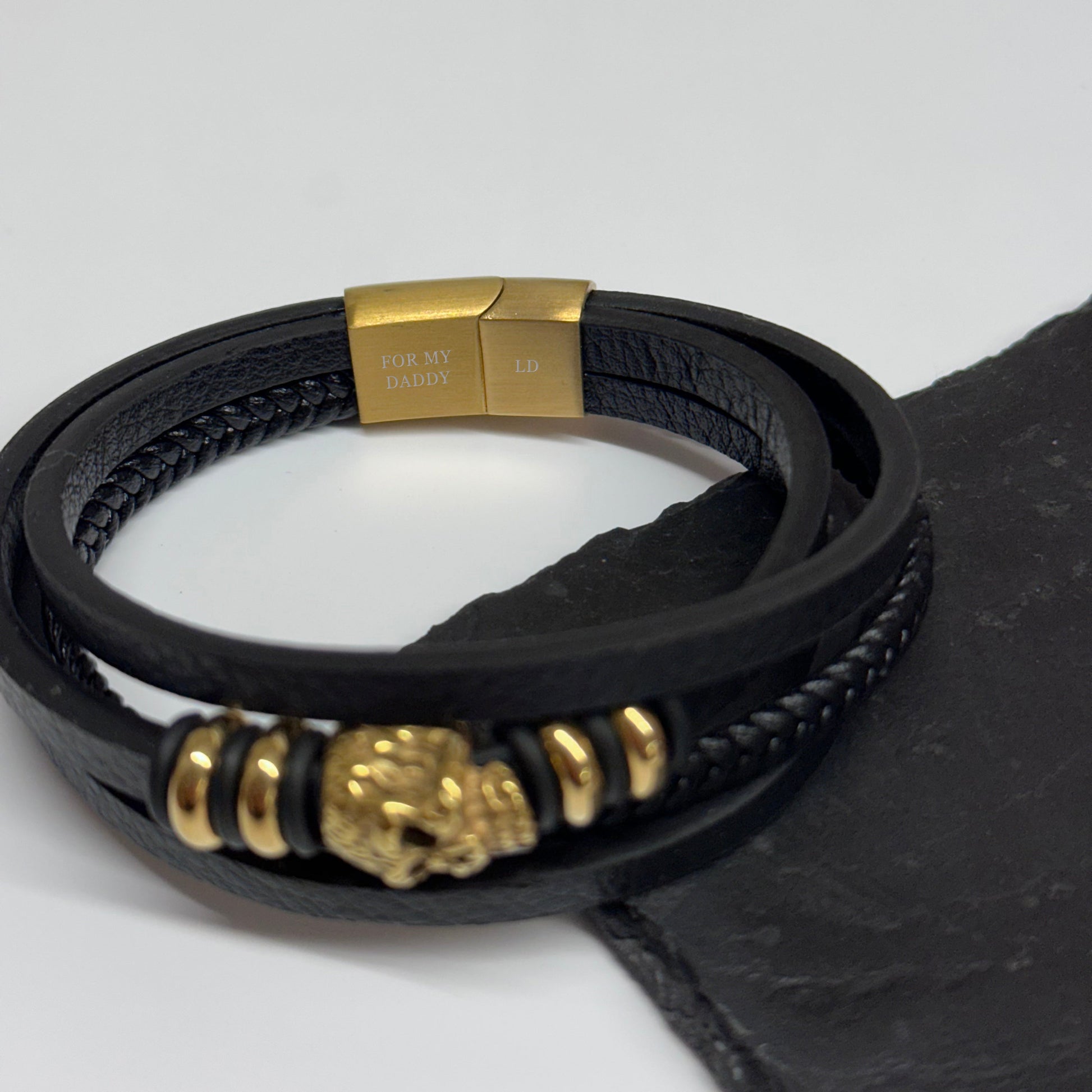 Personalised Men's Stacked Leather Skull Bracelet