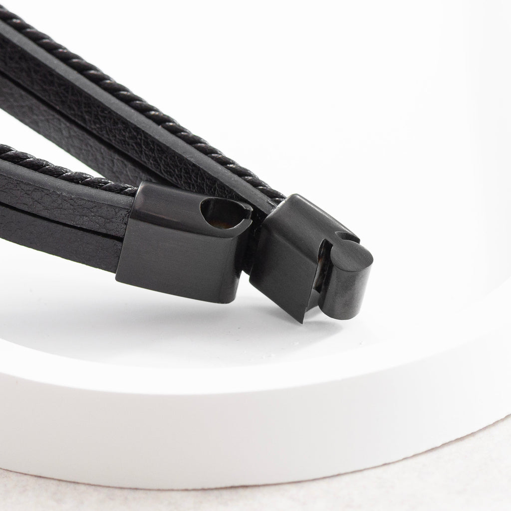 Personalised Men's Stacked Leather Skull Bracelet