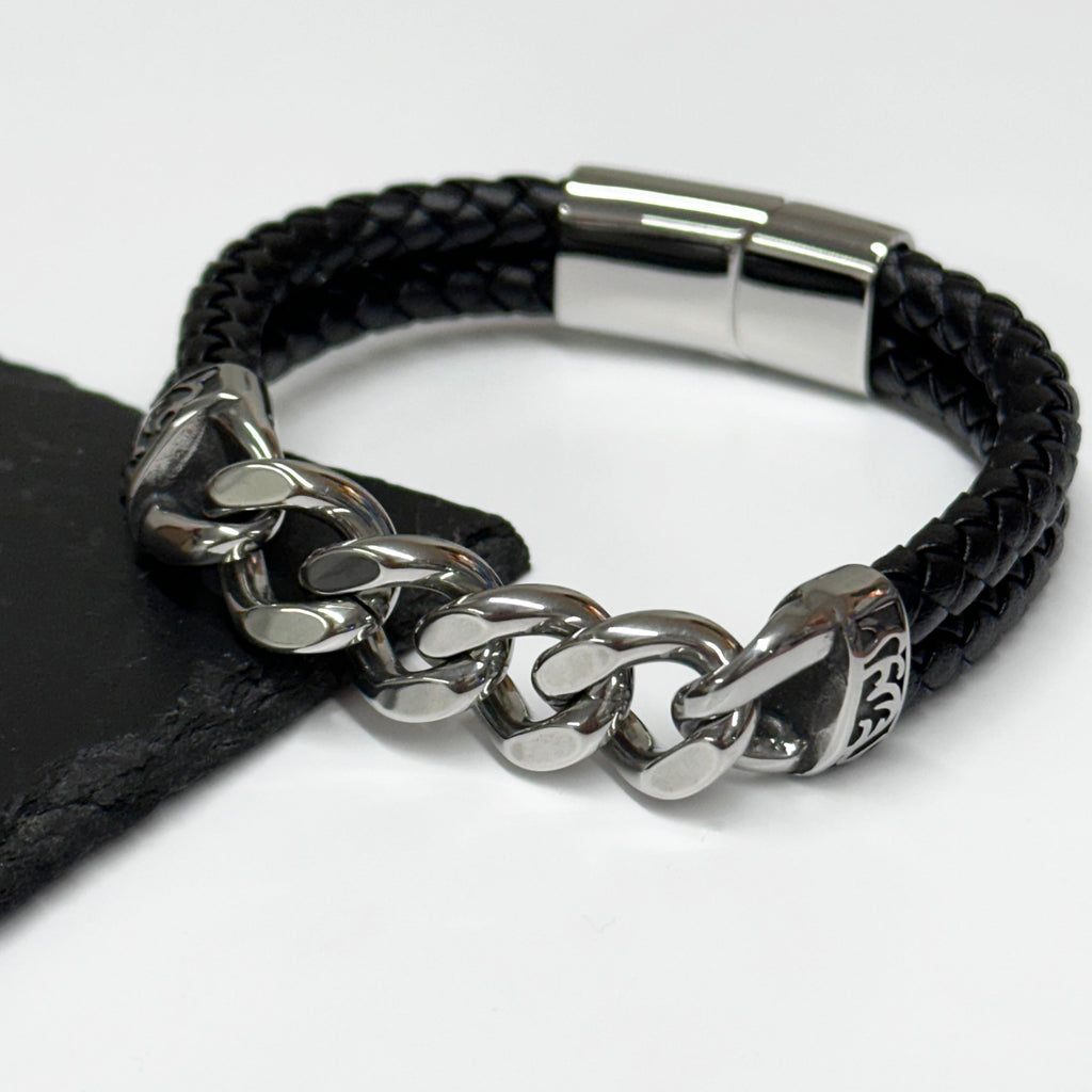 Personalised Urban Steel Leather Bracelet for Men