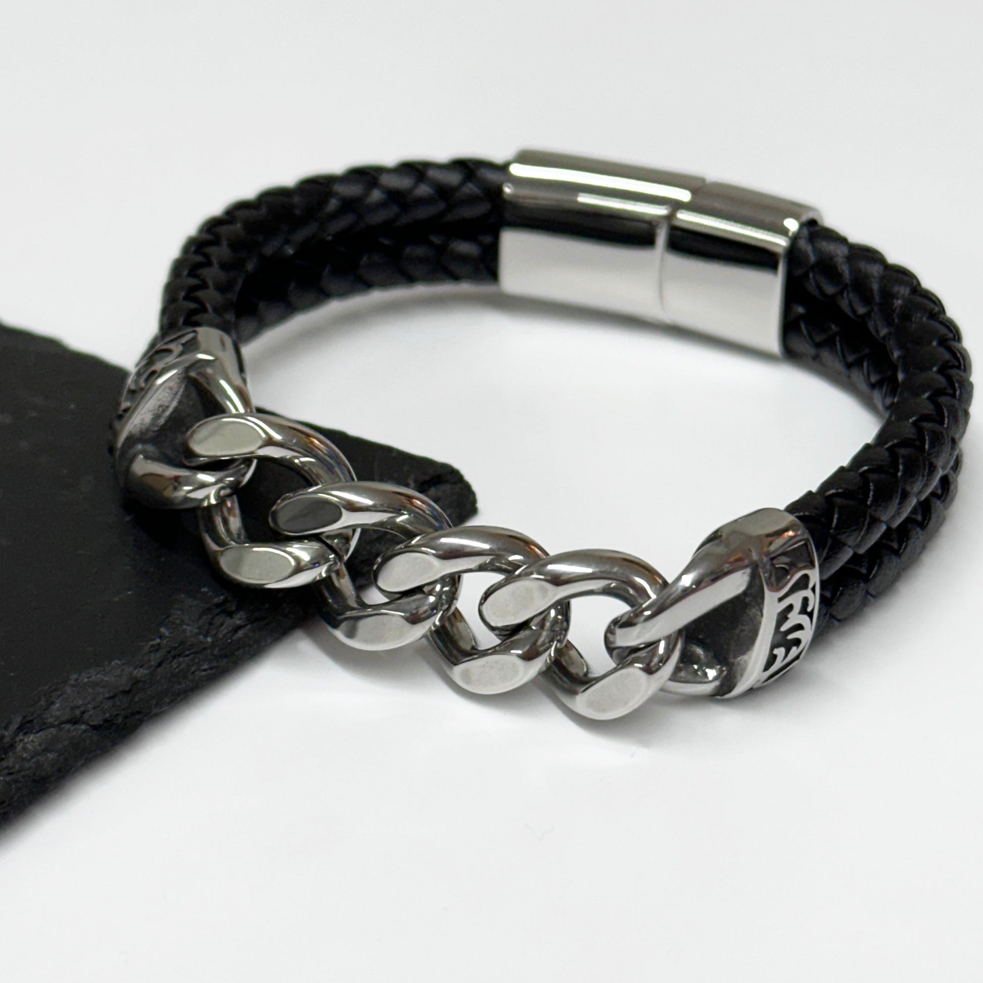Personalised Urban Steel Leather Bracelet for Men
