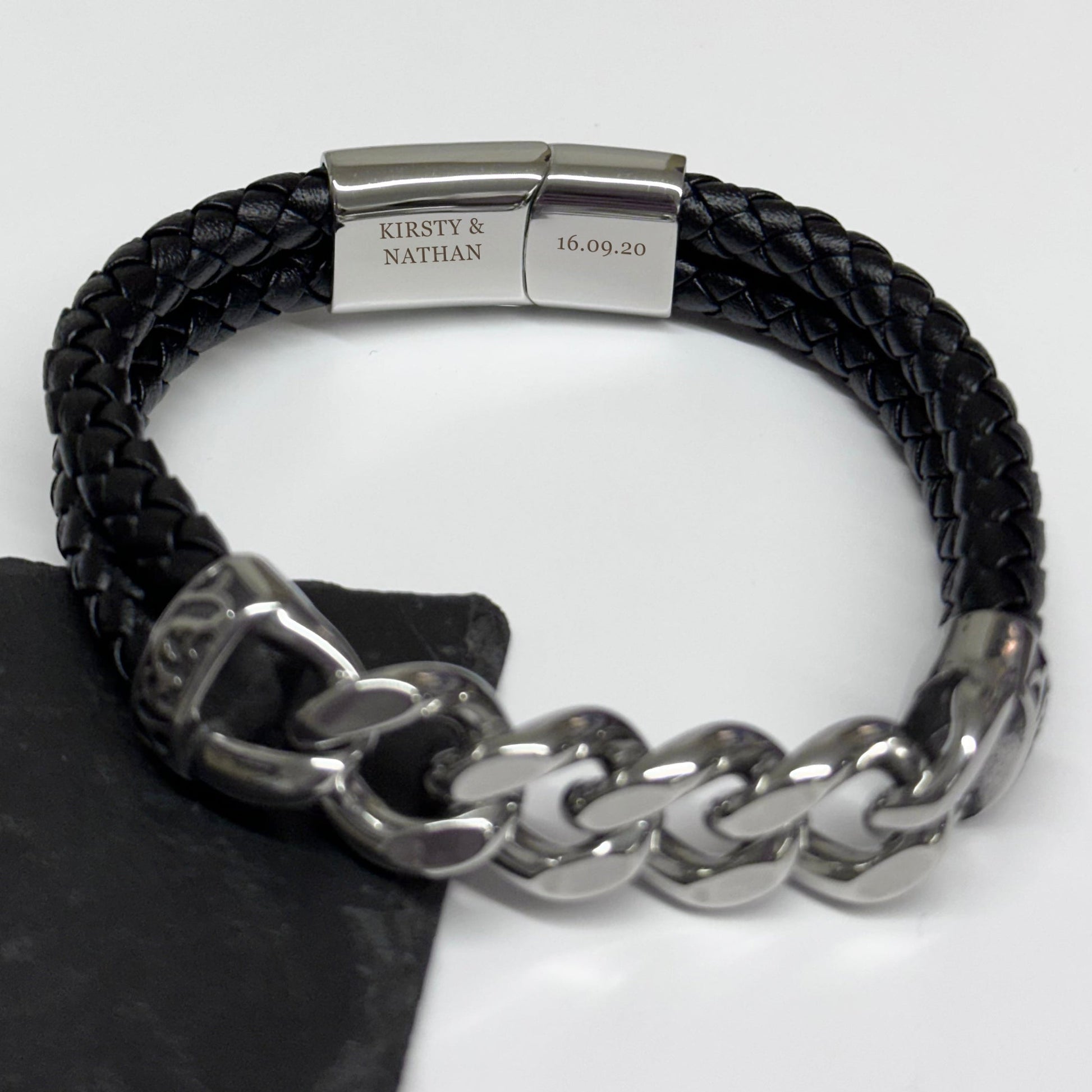 Personalised Urban Steel Leather Bracelet for Men