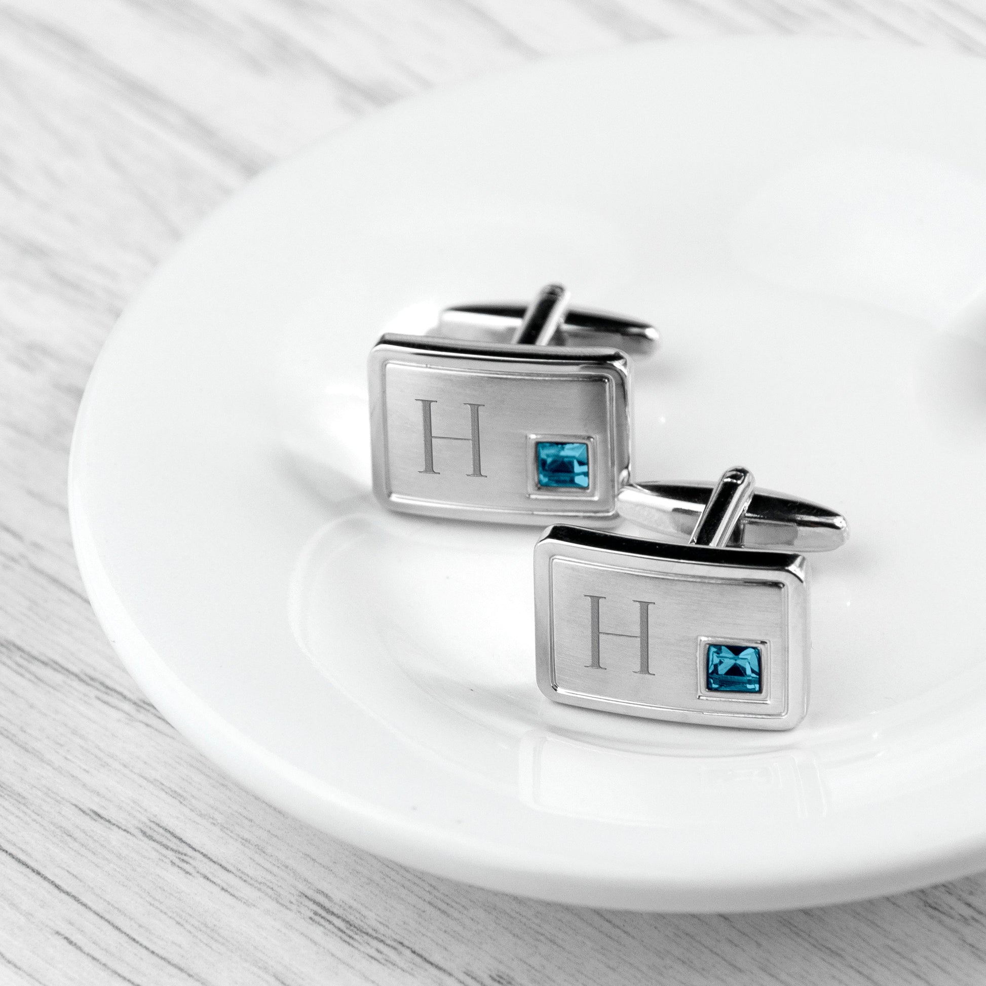 Personalised Rhodium Plated Birthstone Crystal Cufflinks