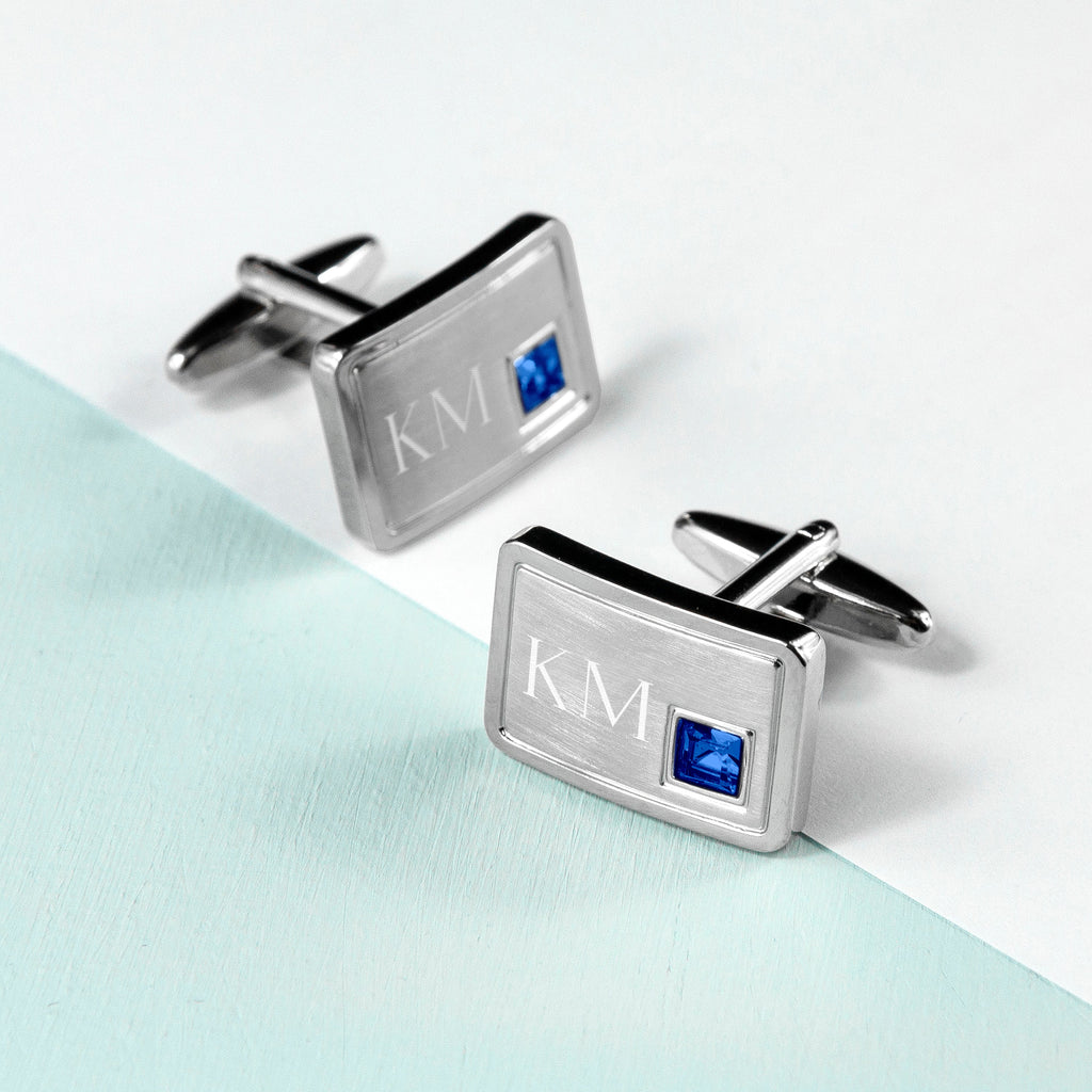 Personalised Rhodium Plated Birthstone Crystal Cufflinks