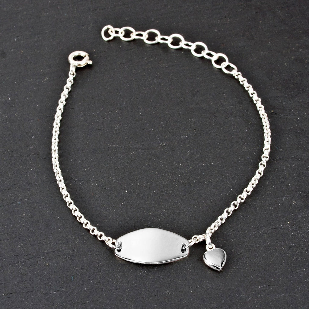 Personalised Kids Sterling Silver Bracelet with Heart Charm