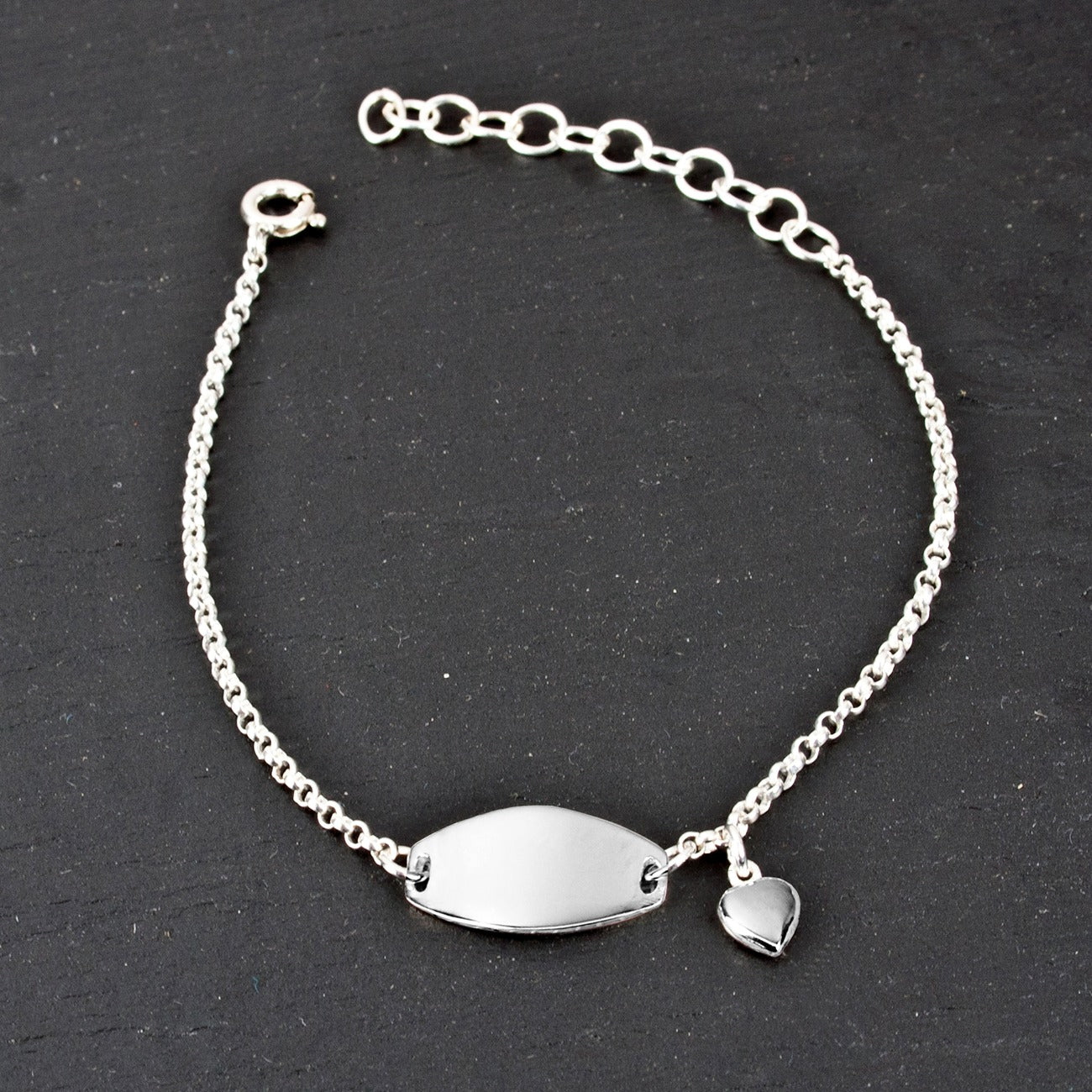 Personalised Kids Sterling Silver Bracelet with Heart Charm