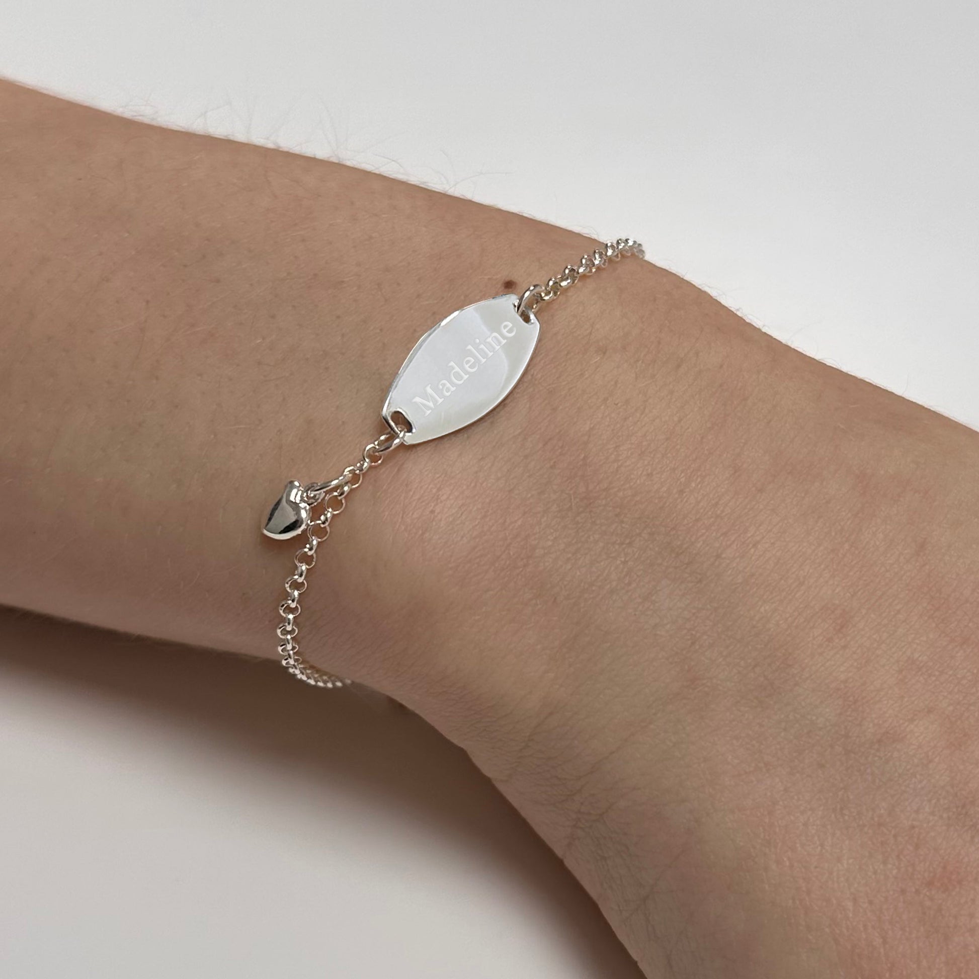 Personalised Kids Sterling Silver Bracelet with Heart Charm