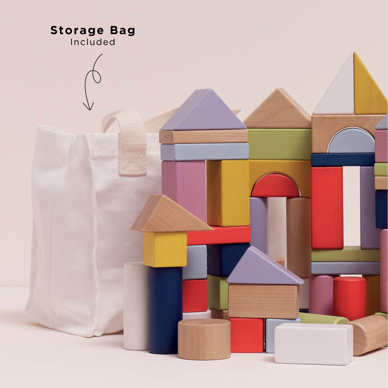 Colourful Wooden Building Blocks Set for Kids 60 Piece