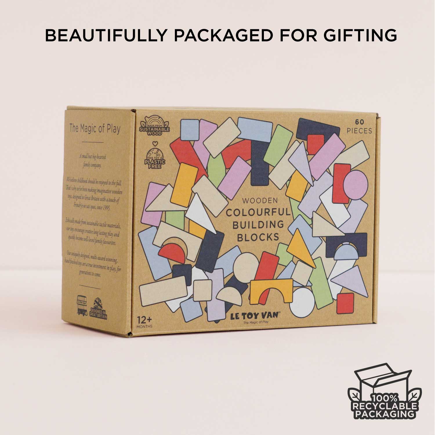 Colourful Wooden Building Blocks Set for Kids 60 Piece