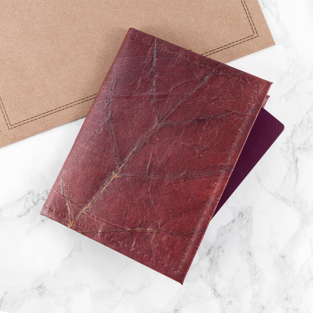 Vegan Teak Leaf Leather Passport Cover