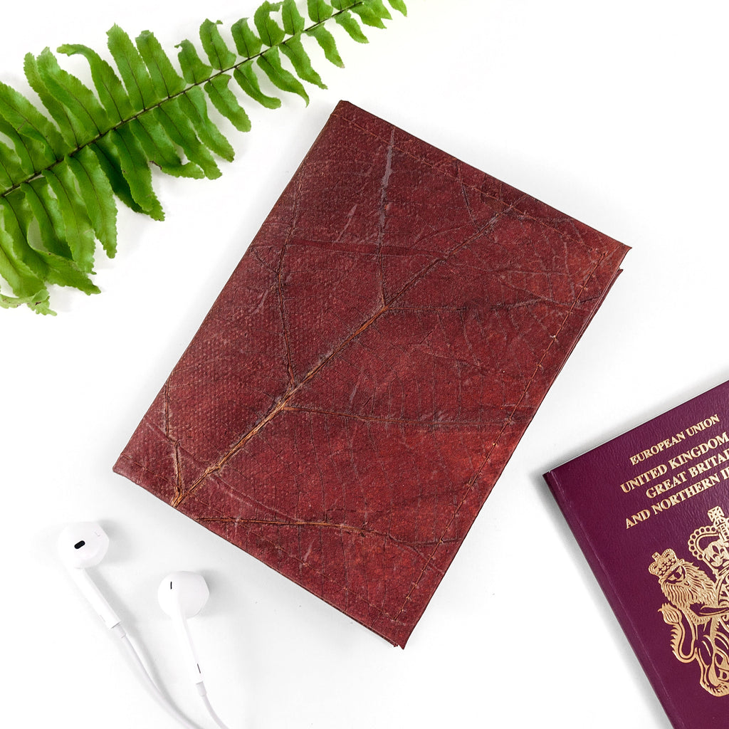 Vegan Teak Leaf Leather Passport Cover