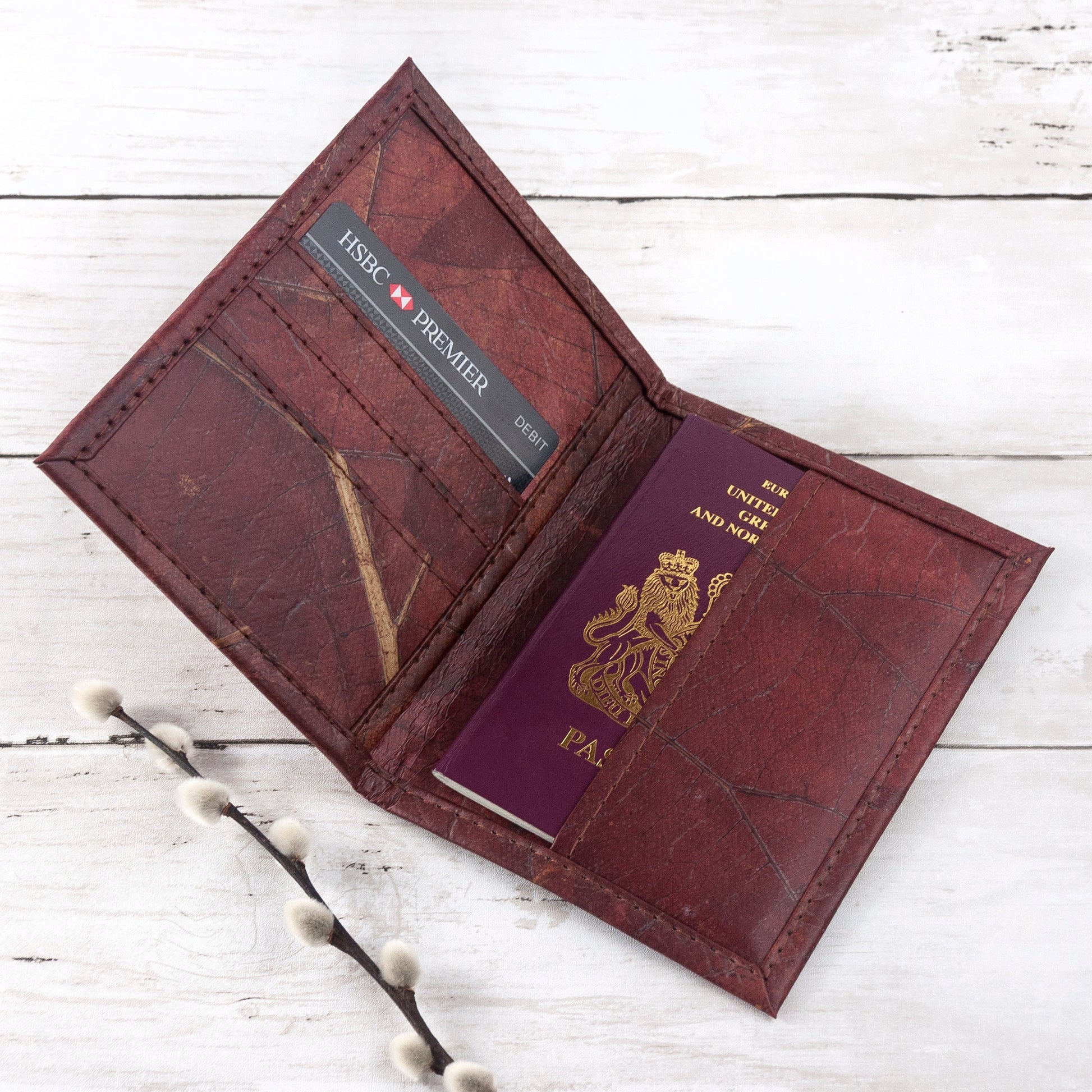 Vegan Teak Leaf Leather Passport Cover