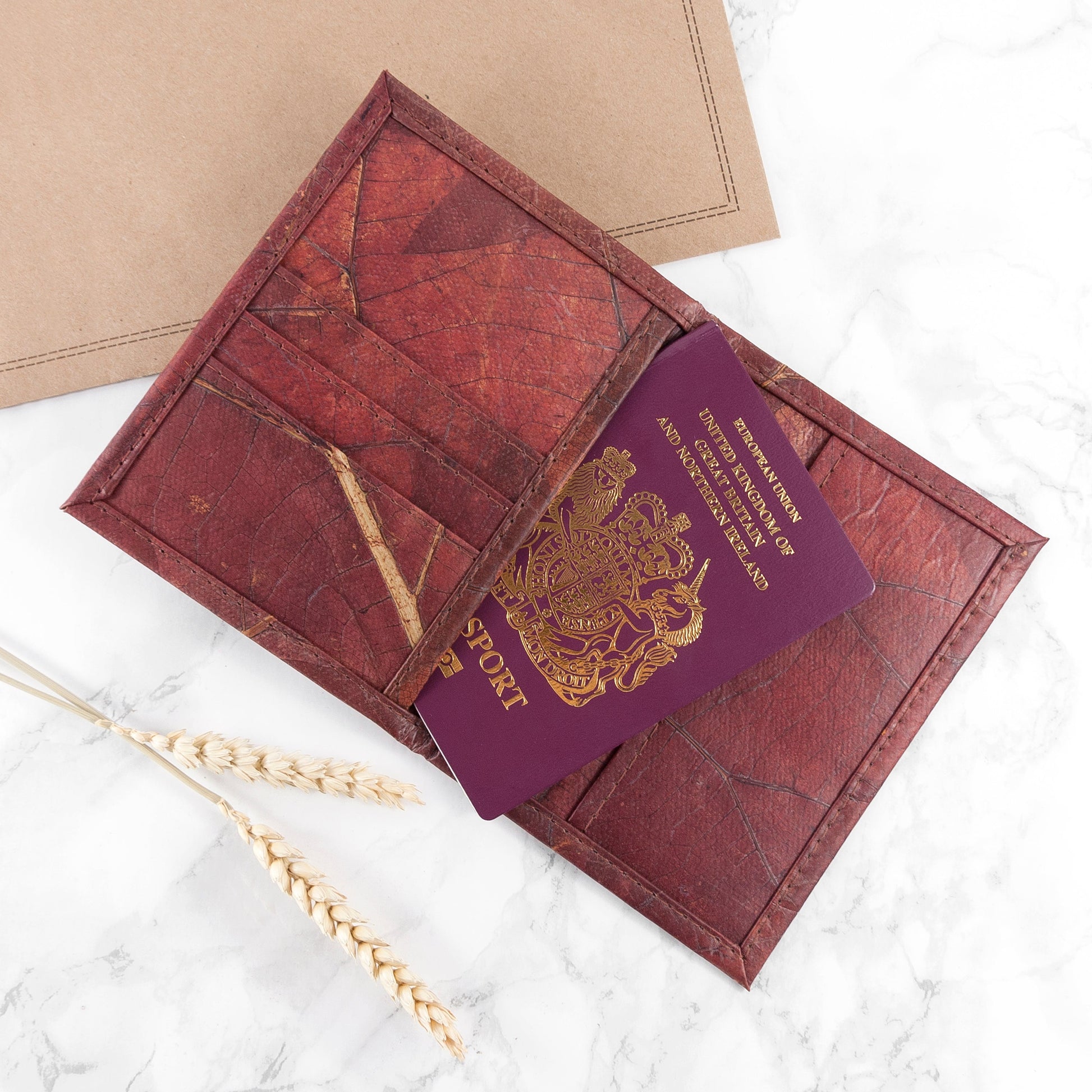 Vegan Teak Leaf Leather Passport Cover
