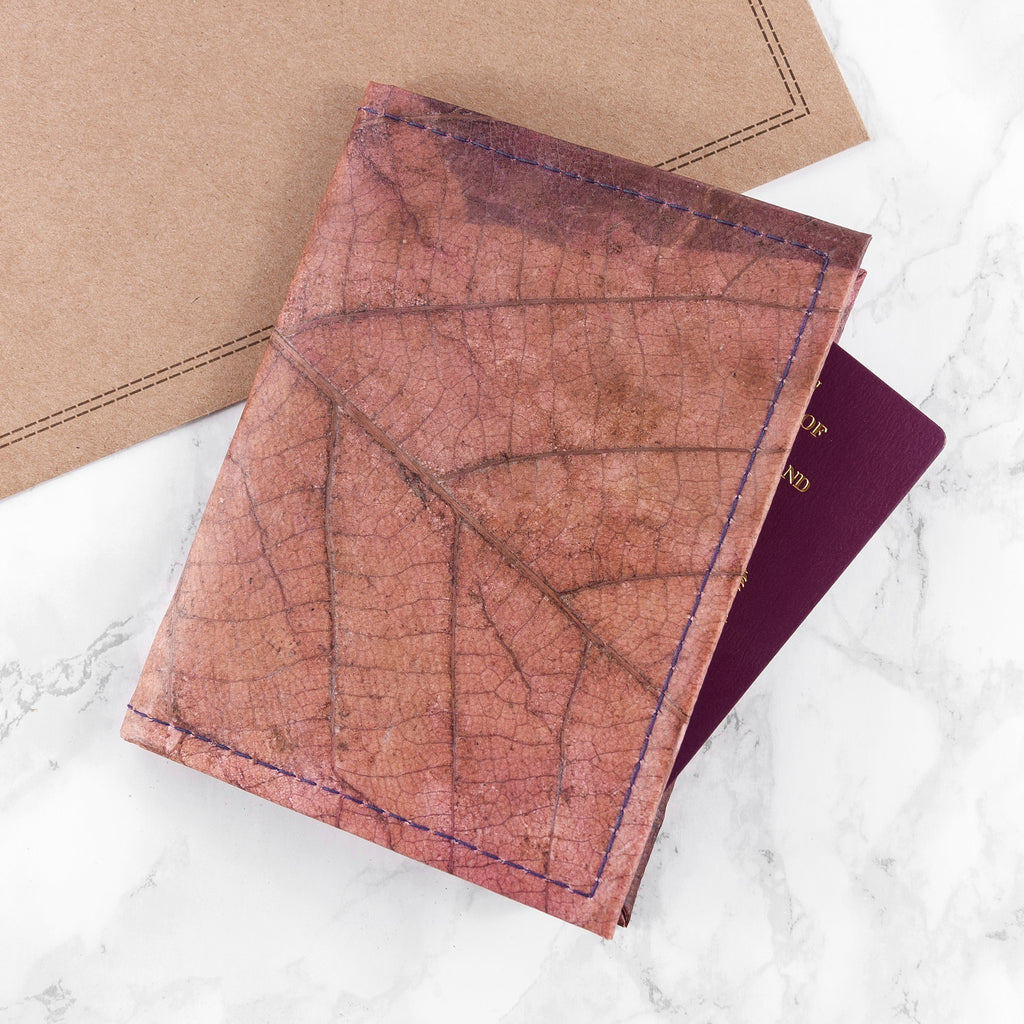 Vegan Teak Leaf Leather Passport Cover