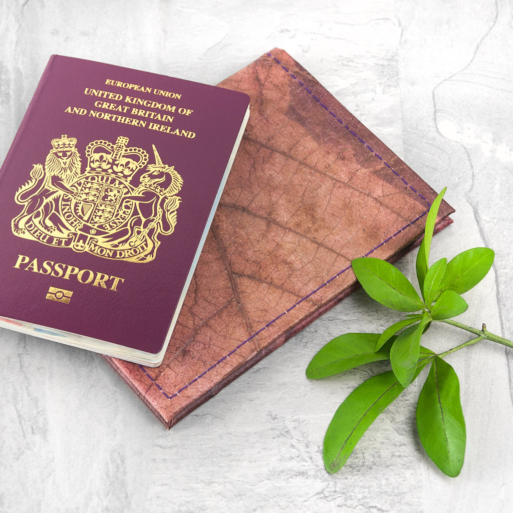 Vegan Teak Leaf Leather Passport Cover