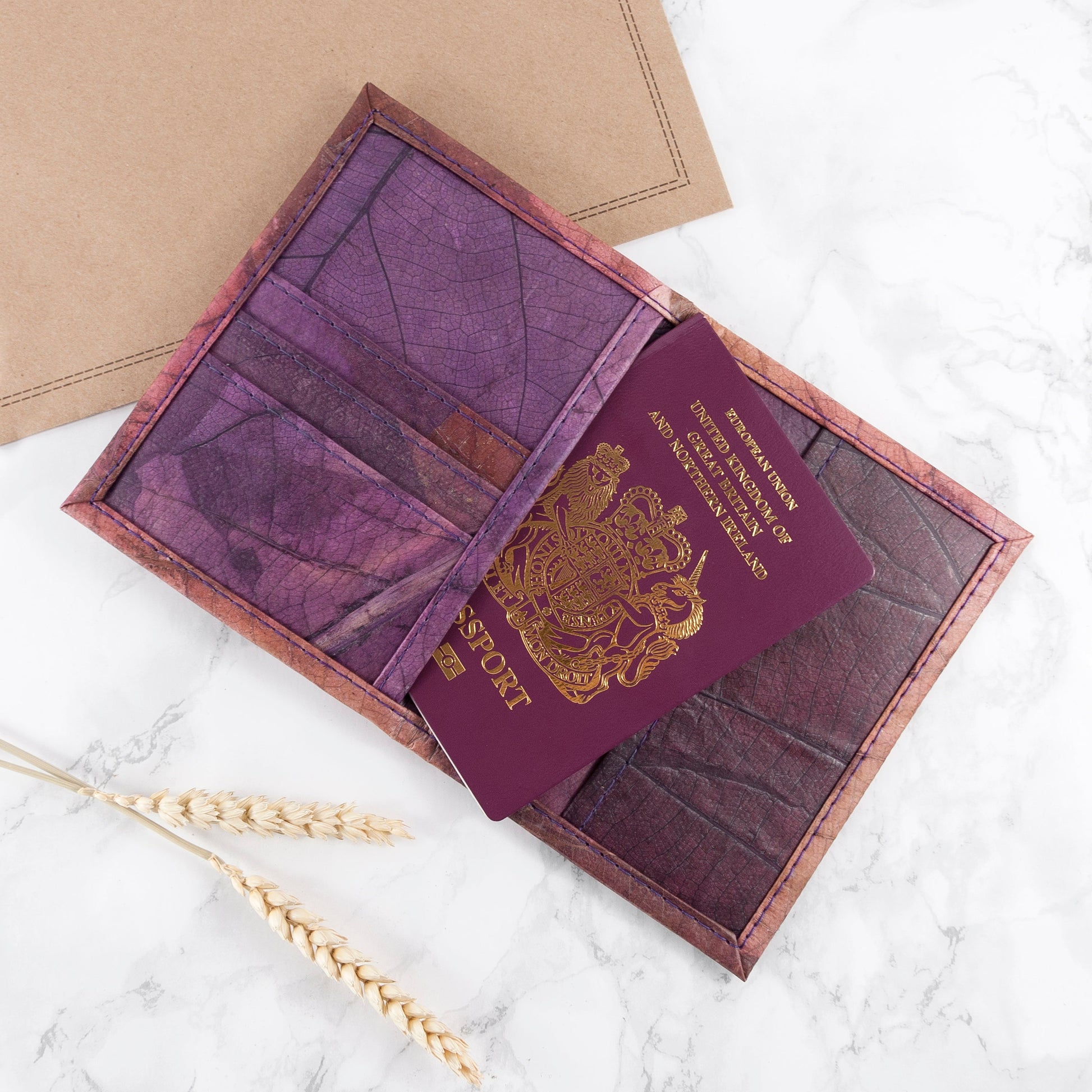 Vegan Teak Leaf Leather Passport Cover
