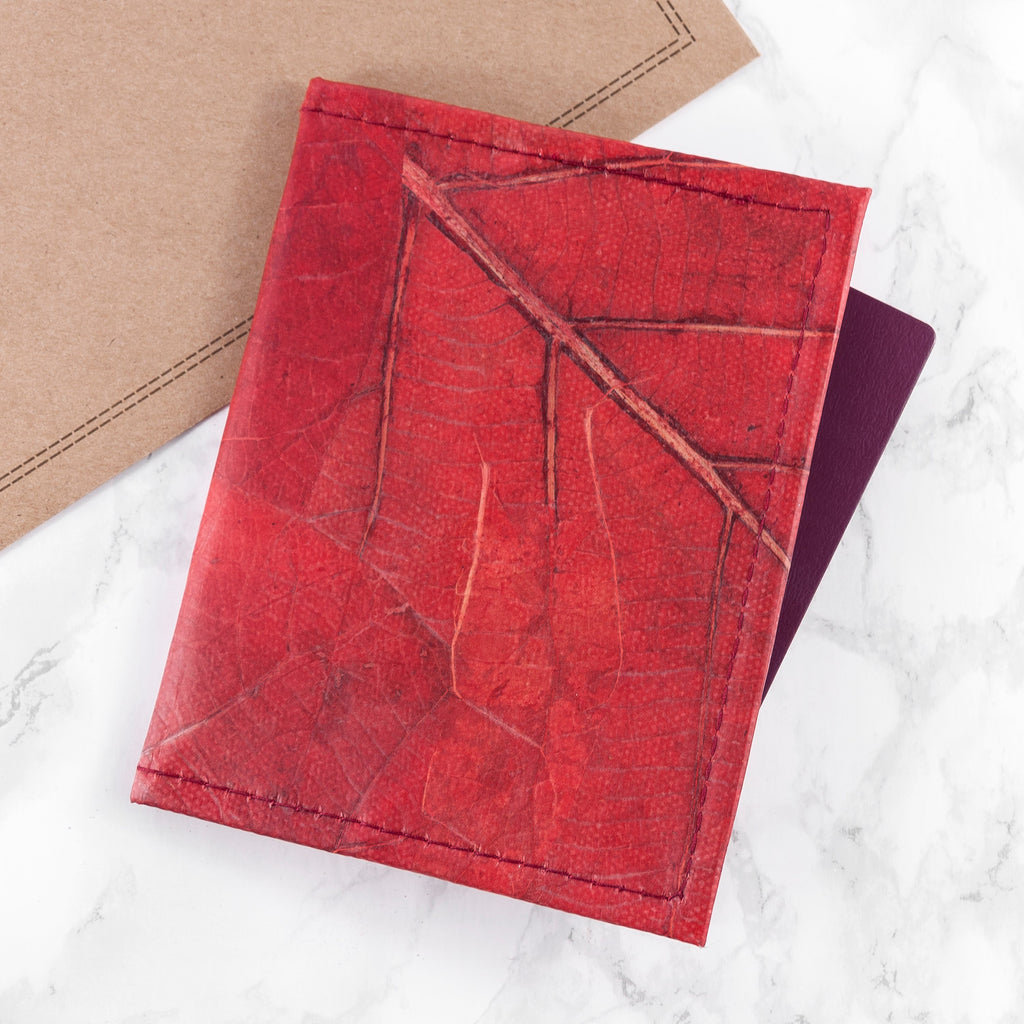 Vegan Teak Leaf Leather Passport Cover