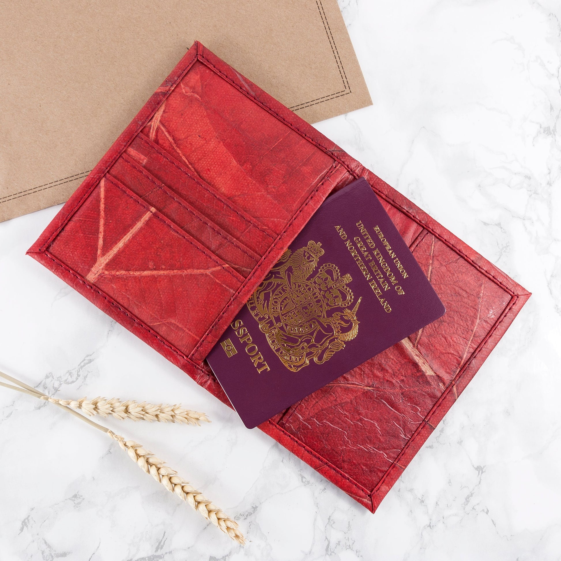 Vegan Teak Leaf Leather Passport Cover
