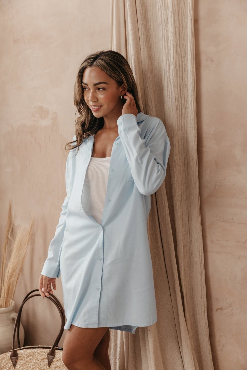 Cotton Modal Relaxed Nightshirt in Sky Blue