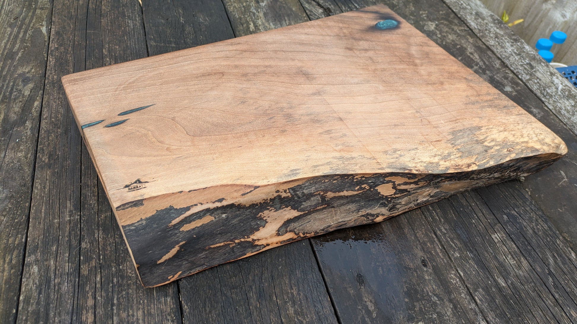 English Walnut Serving Board with Turquoise Highlights