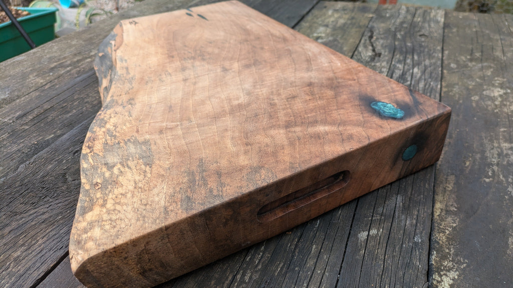 English Walnut Serving Board with Turquoise Highlights