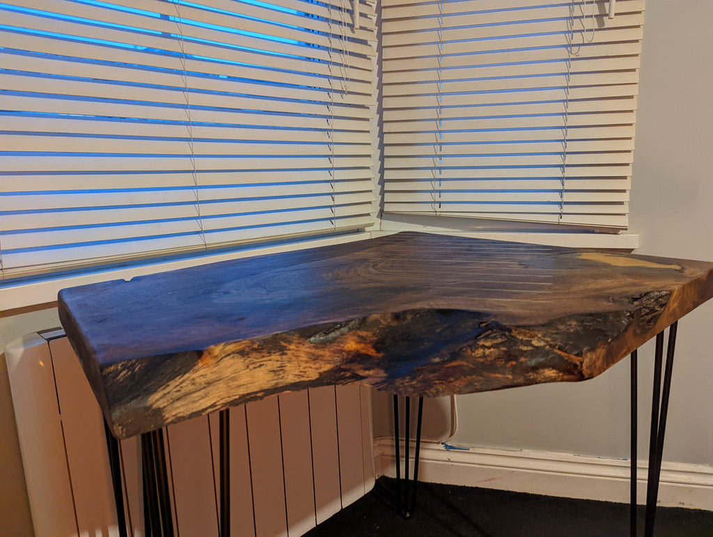 Walnut and Gold Black Epoxy Resin Side Table