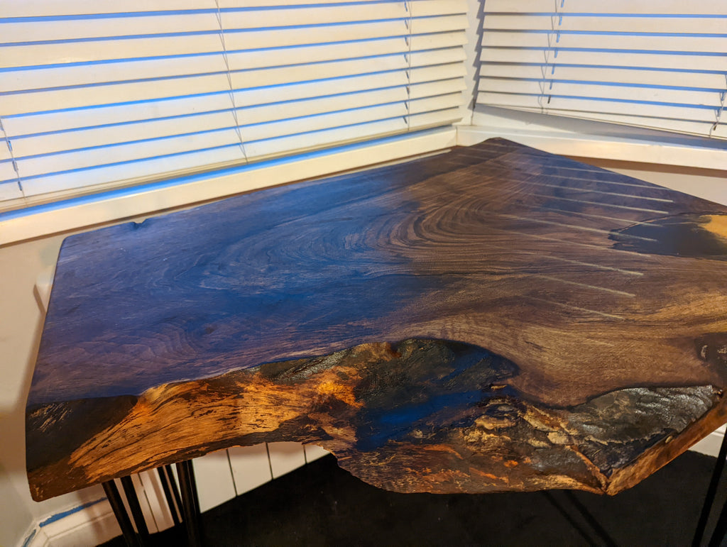 Walnut and Gold Black Epoxy Resin Side Table