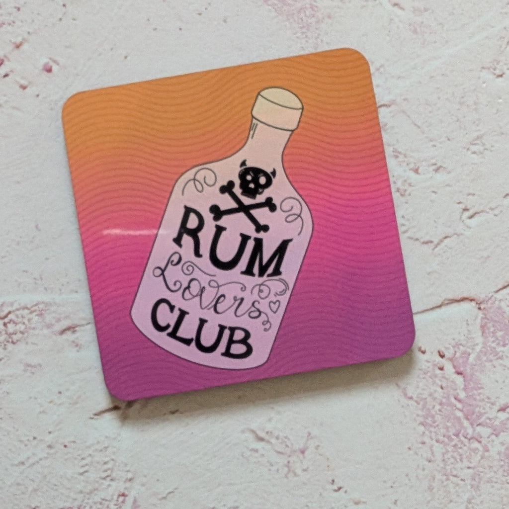 Rum Lovers Club Square Coaster with Sunset Design