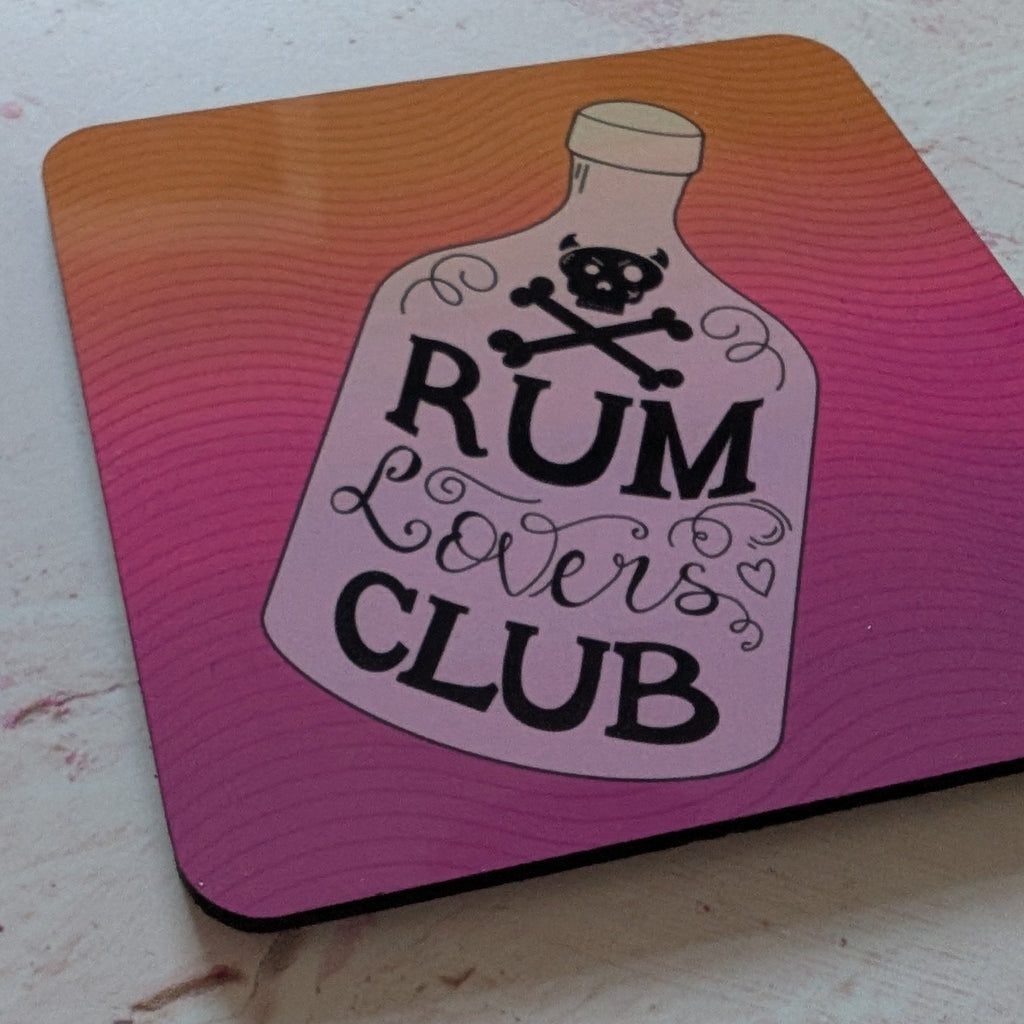 Rum Lovers Club Square Coaster with Sunset Design