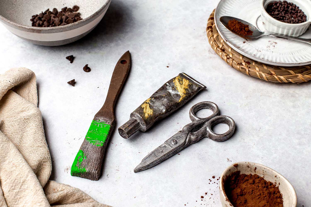 Artists Chocolate Gift Set Paint Brush Paint Tube and Scissors Box