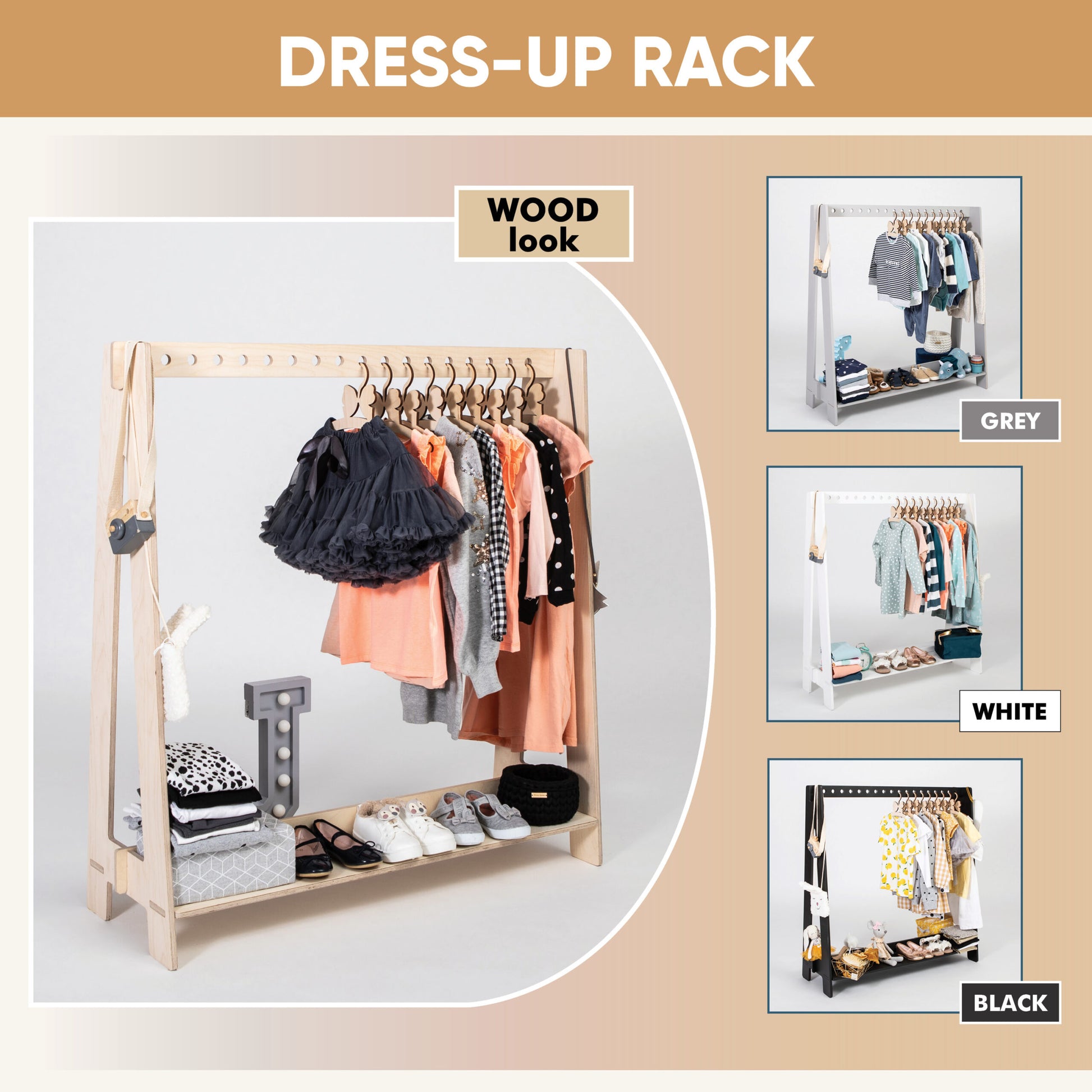 Stylish Toddler Dress Up Rack – Montessori Inspired Organizer by Montessori House Bed at www.brixbailey.com