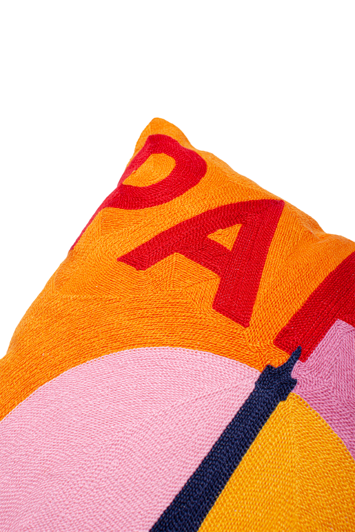 Paris Needlepoint Cushion Pink and Orange