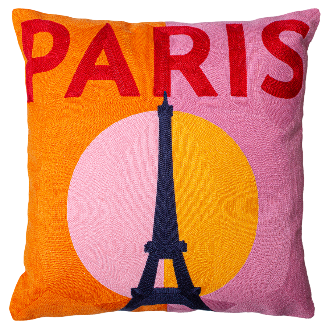 Paris Needlepoint Cushion Pink and Orange