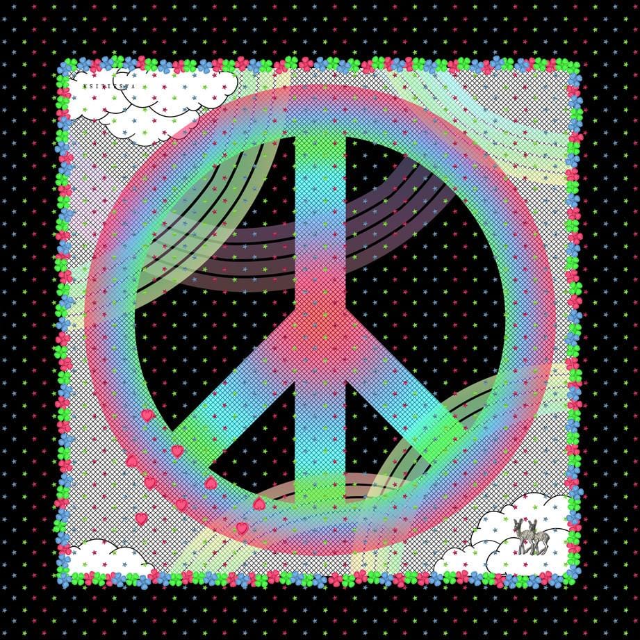 Peace and Rainbow Print Scarf in Black, Pink and Green
