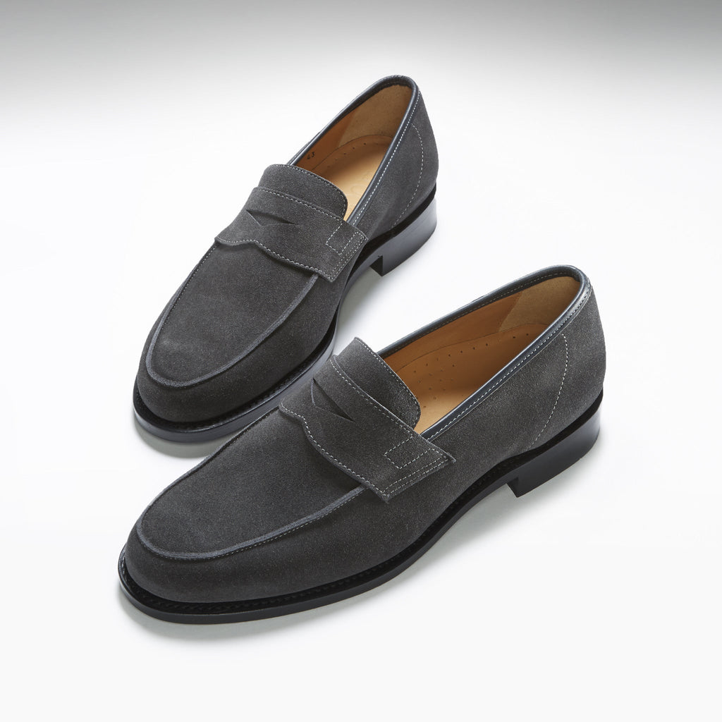Slate Grey Suede Loafers with Welted Leather Sole