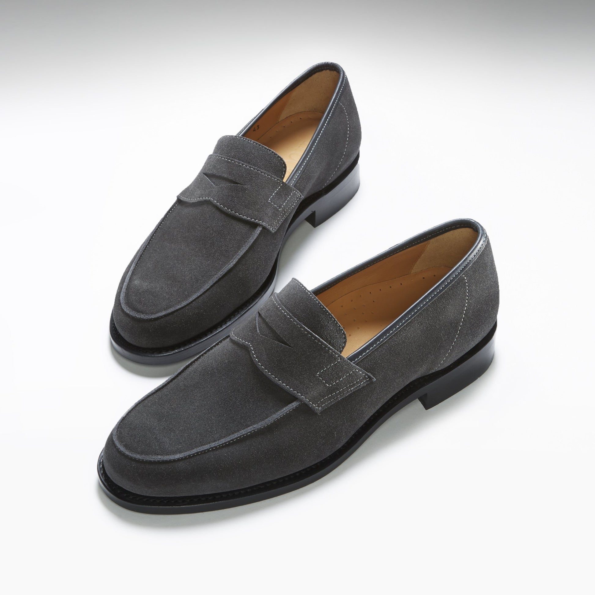 Slate Grey Suede Loafers with Welted Leather Sole