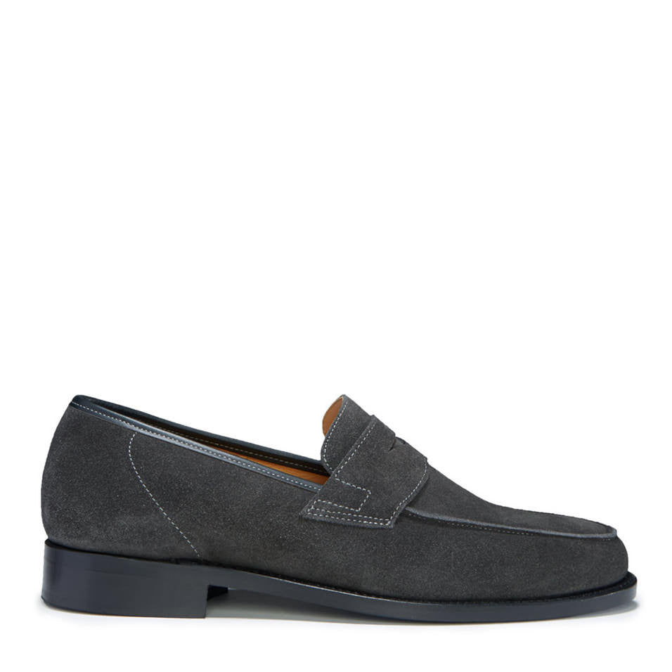Slate Grey Suede Loafers with Welted Leather Sole