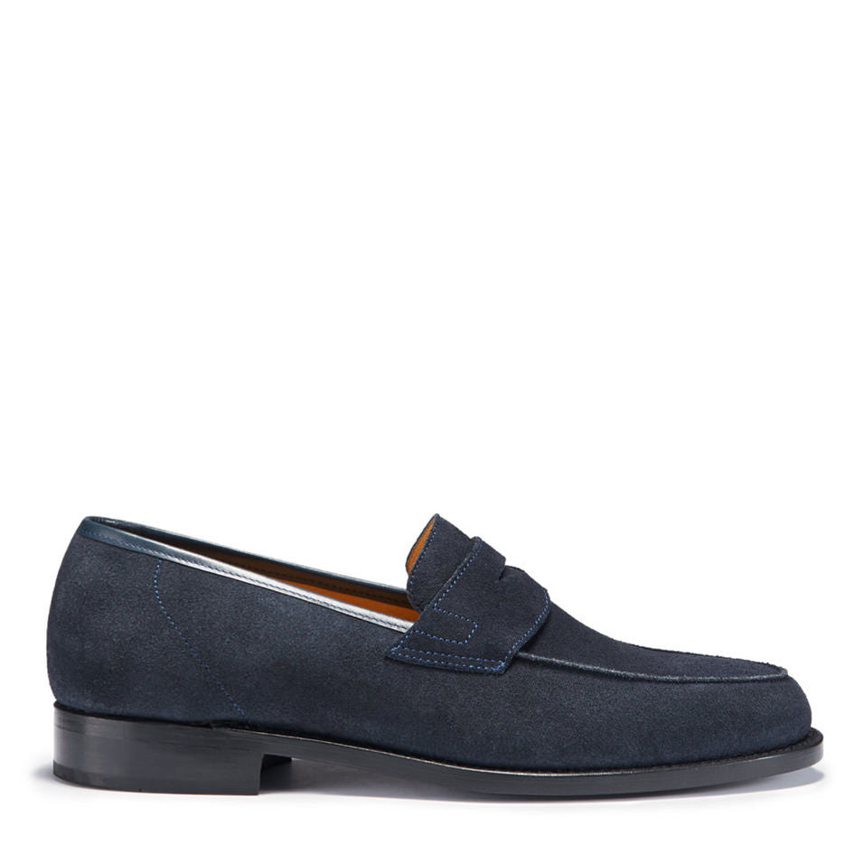 Navy Blue Suede Loafers with Leather Sole