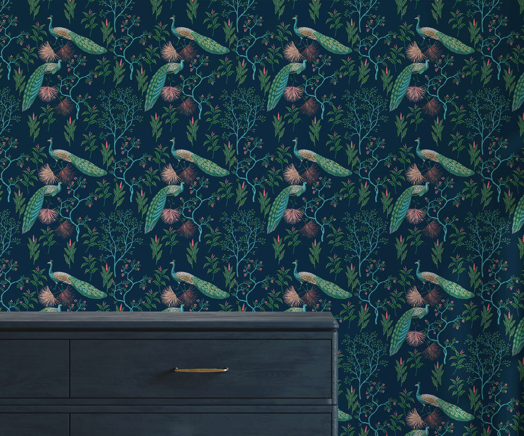 Peacock Wallpaper Colourful Oriental Design