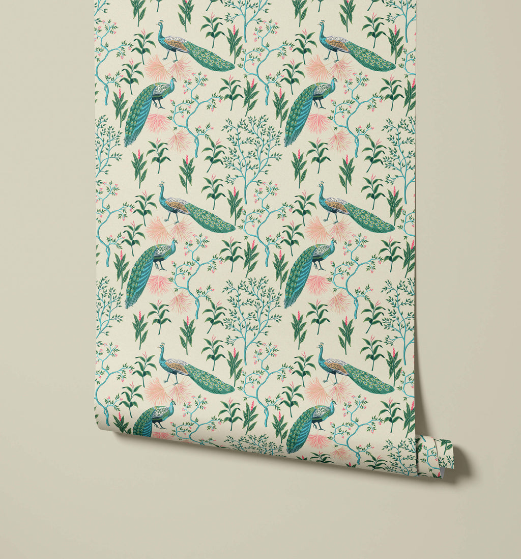 Peacock Wallpaper Colourful Oriental Design