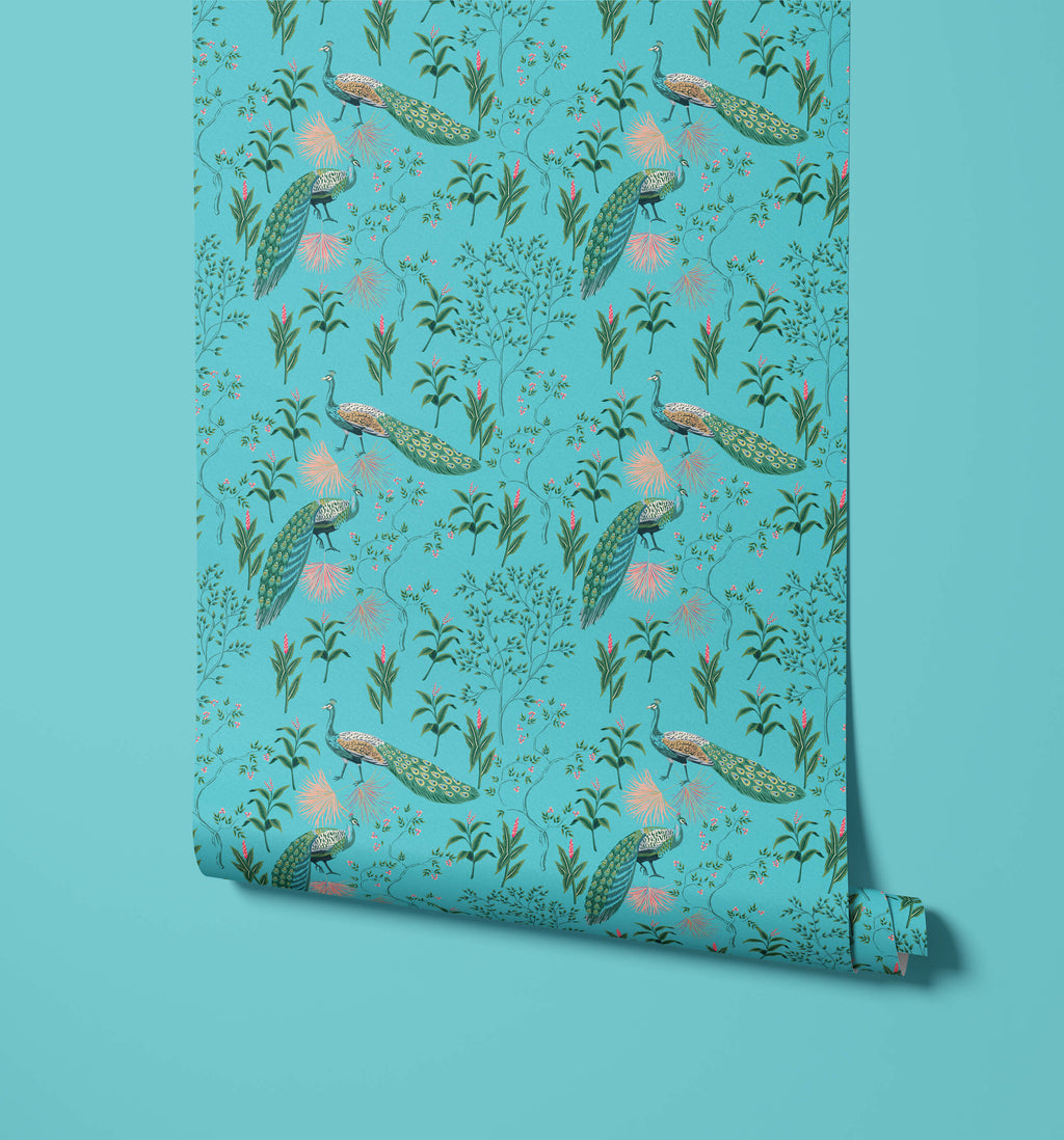 Peacock Wallpaper Colourful Oriental Design