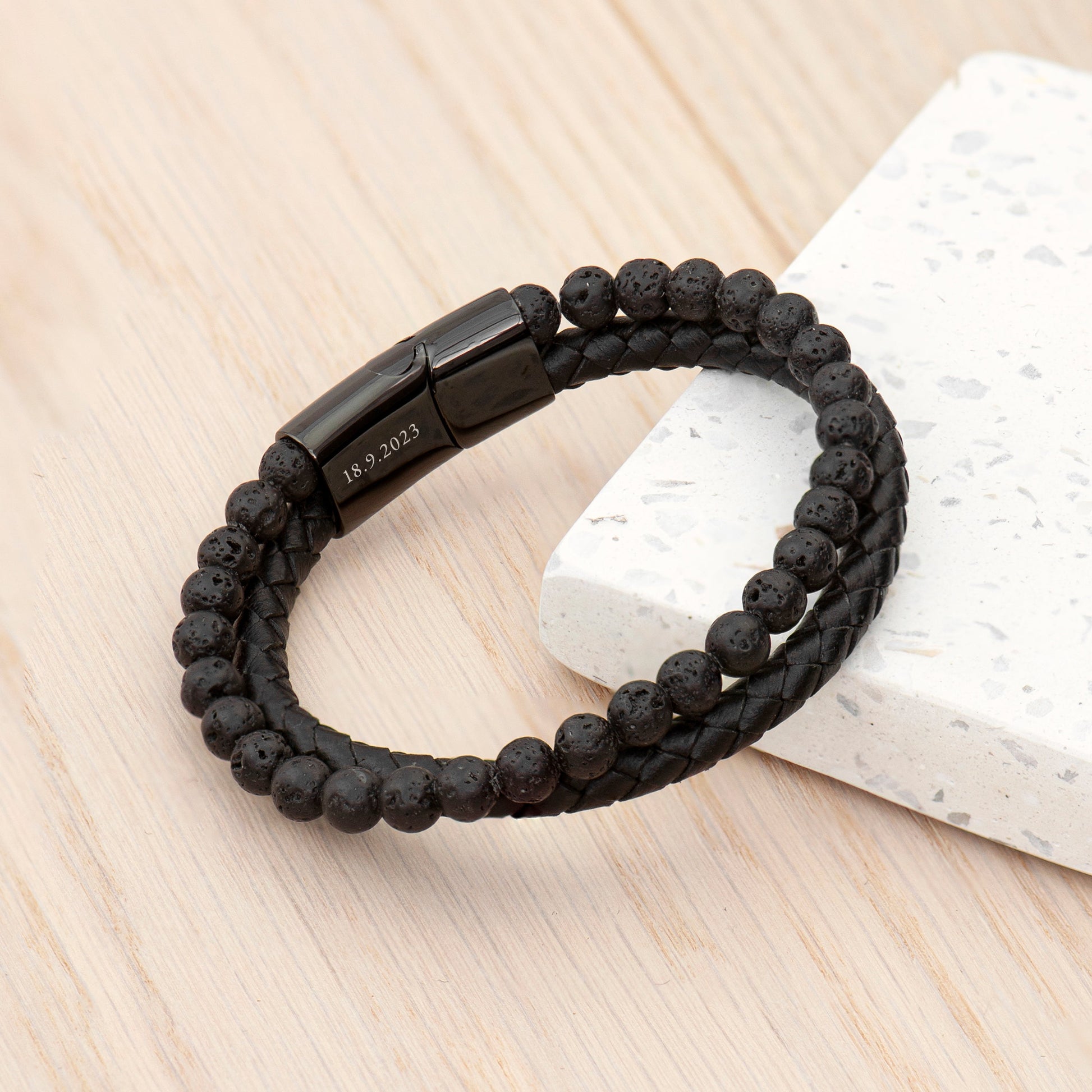 Personalised Men's Black Rune Duo Bracelet