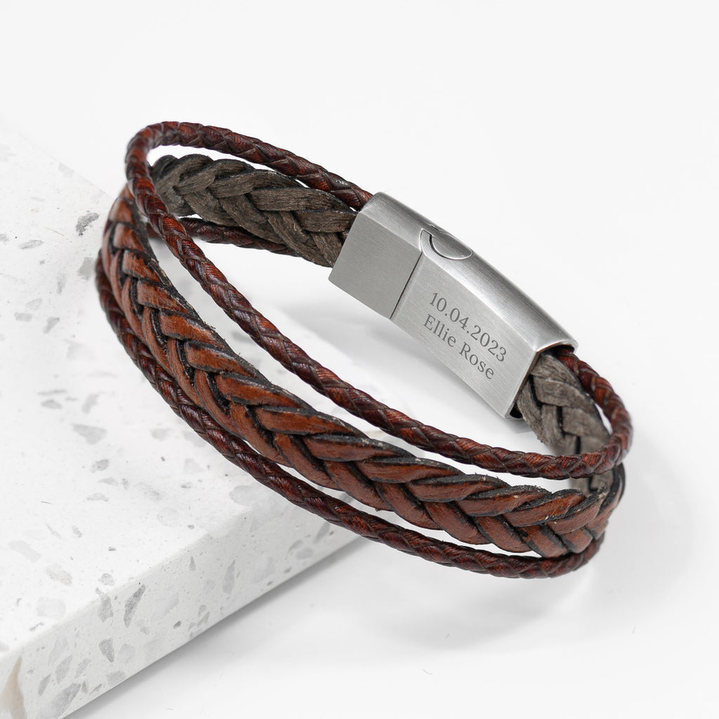 Personalised Men's Brown Rune Woven Bracelet