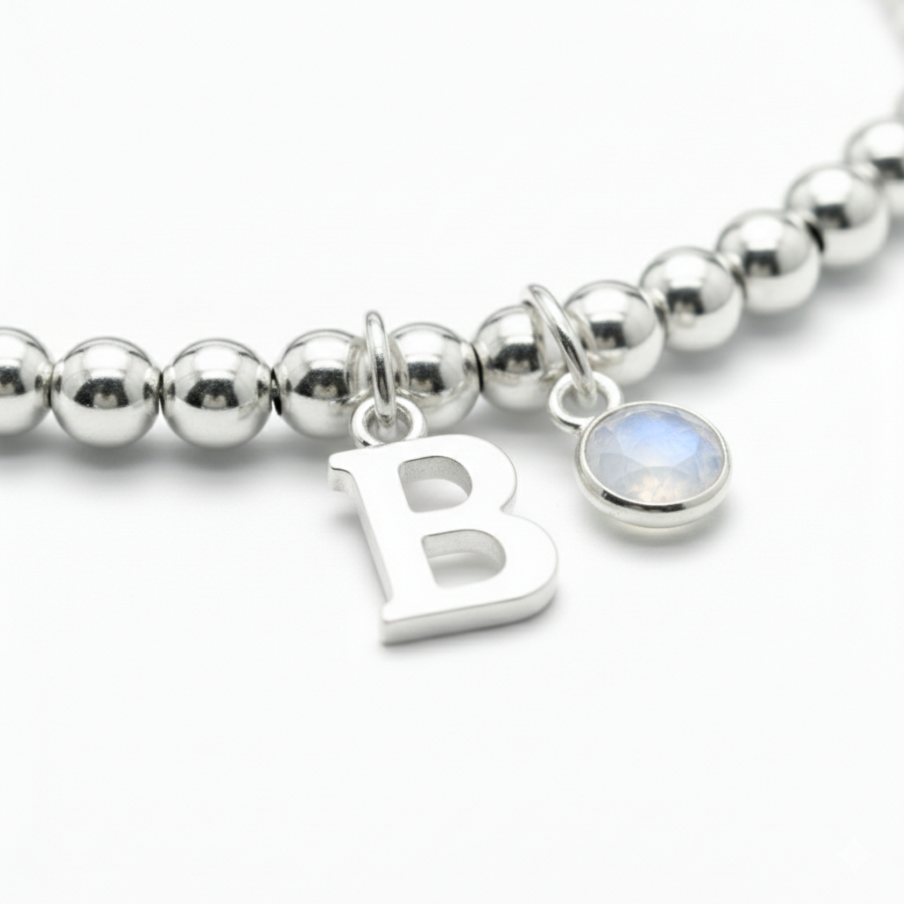 Personalised June Birthstone Initial Letter Moonstone Charm Bracelet