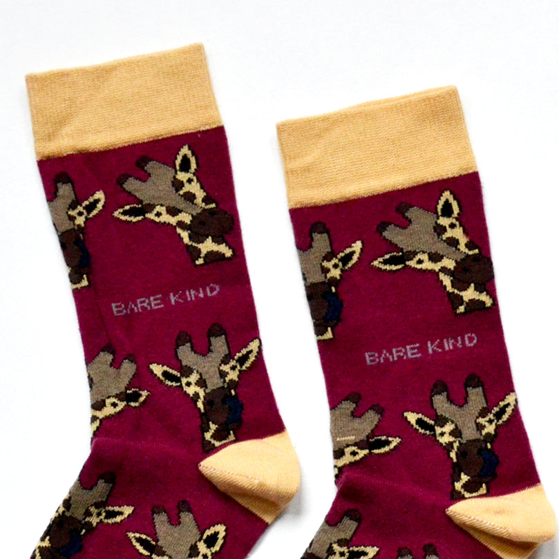 Save the Giraffes Bamboo Socks in Burgundy