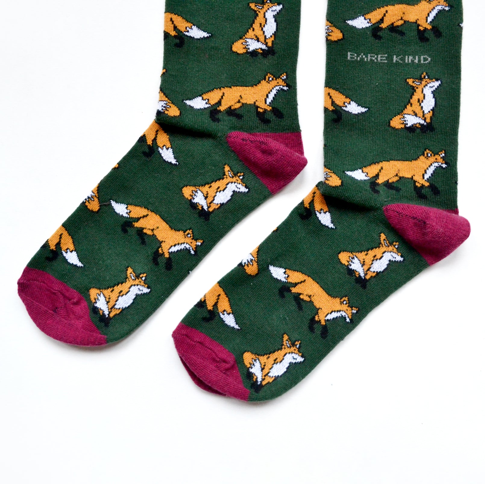 Save the Foxes Bamboo Socks in Forest Green