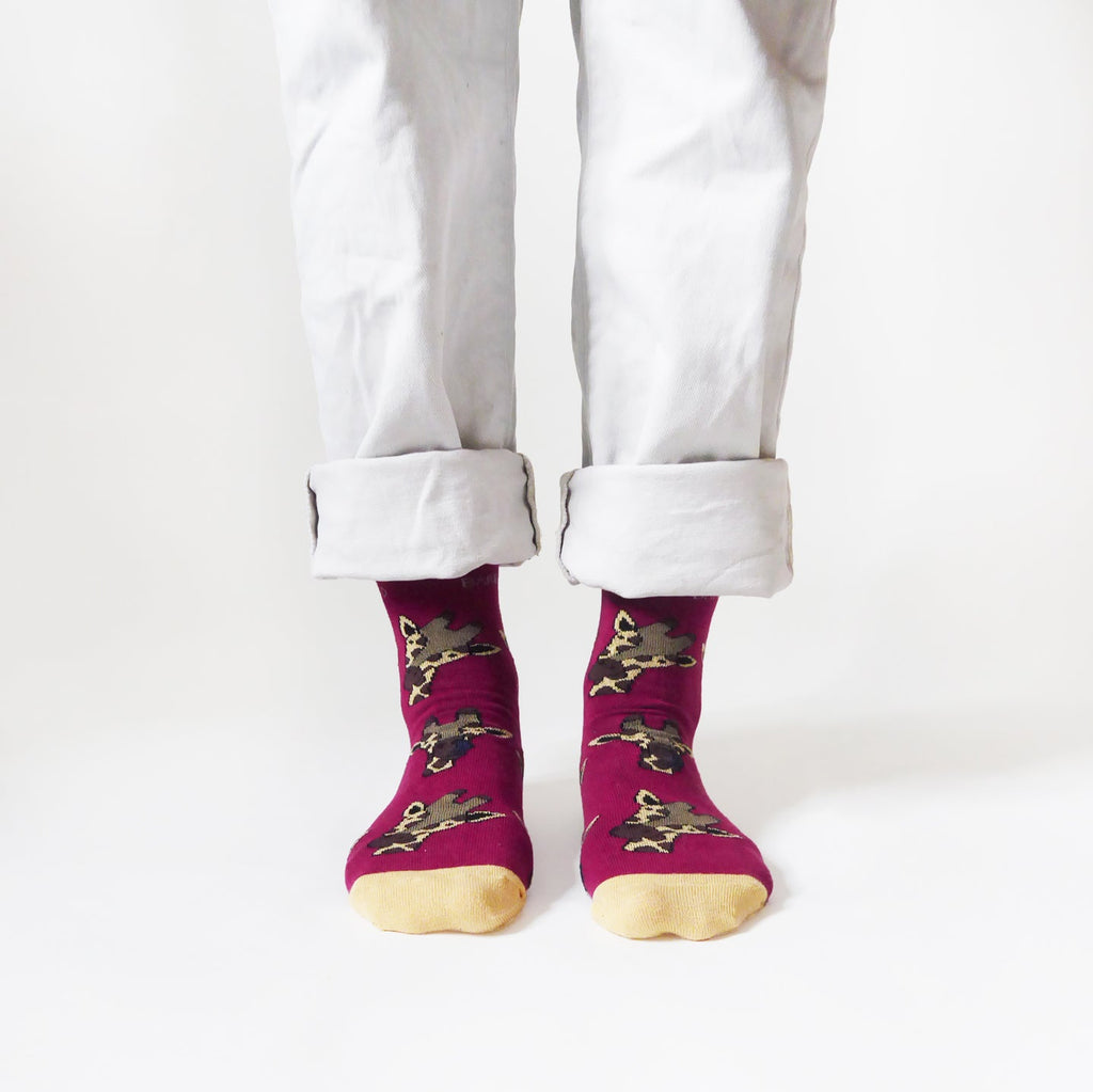 Save the Giraffes Bamboo Socks in Burgundy