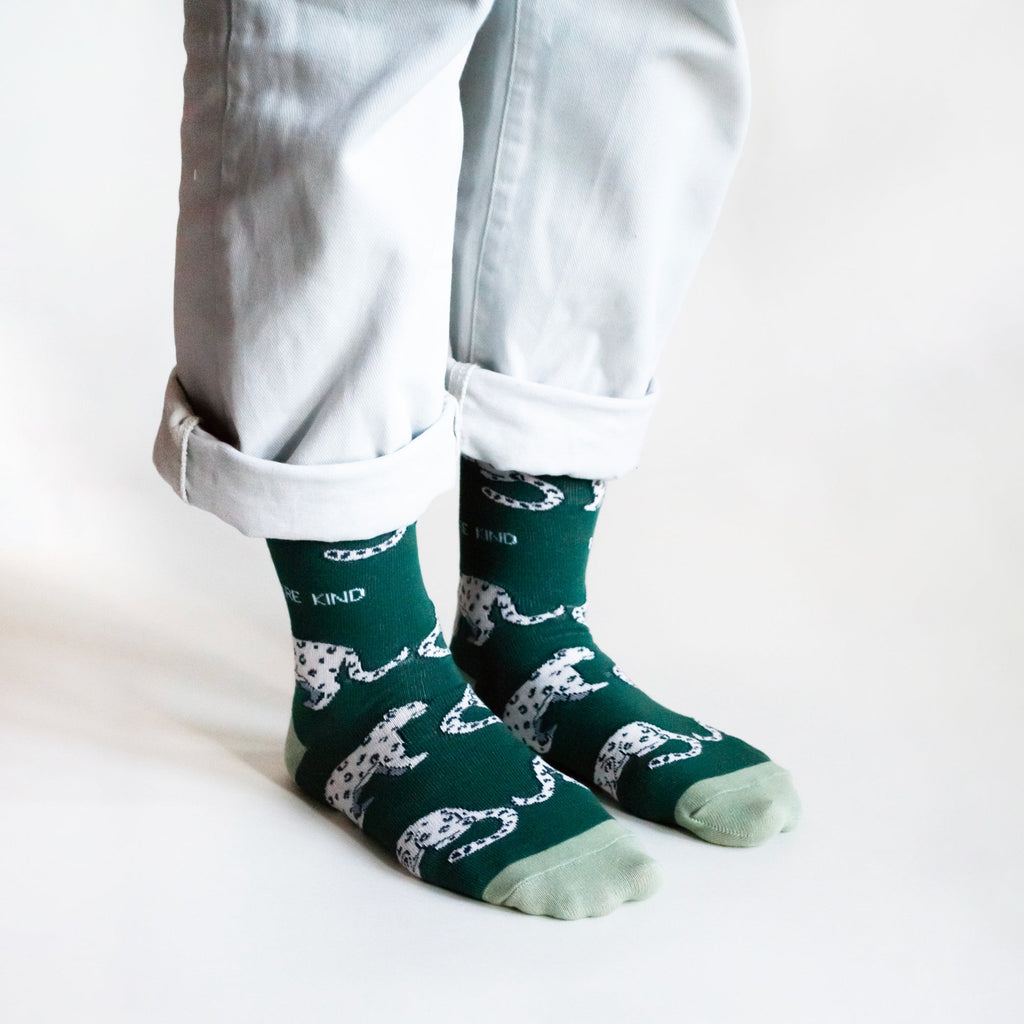 Save the Snow Leopards Bamboo Socks in Sea Green