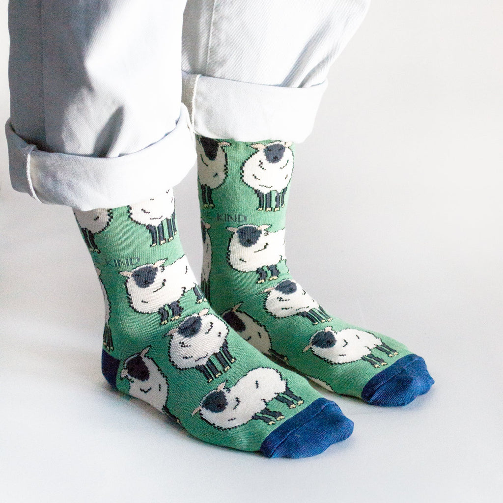 Save the Sheep Bamboo Socks in Forest Green
