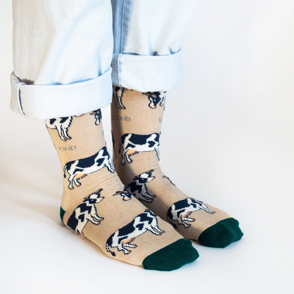 Save the Cows Bamboo Socks in Beige